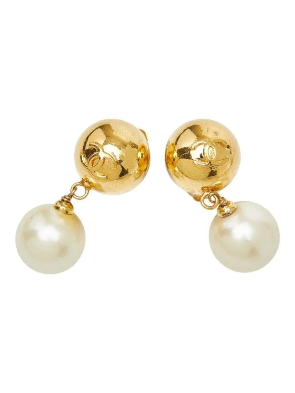 Chanel CC Logo Vintage Earrings Gold Plated Faux Pearl